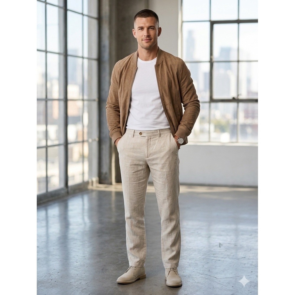 Mango Men's Beige Linen Chinos